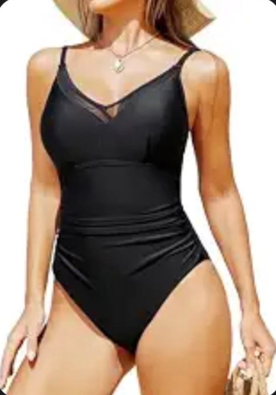 Smismivo Women's One Piece Ruched Waist Swimsuit with mesh V Neck Size XL